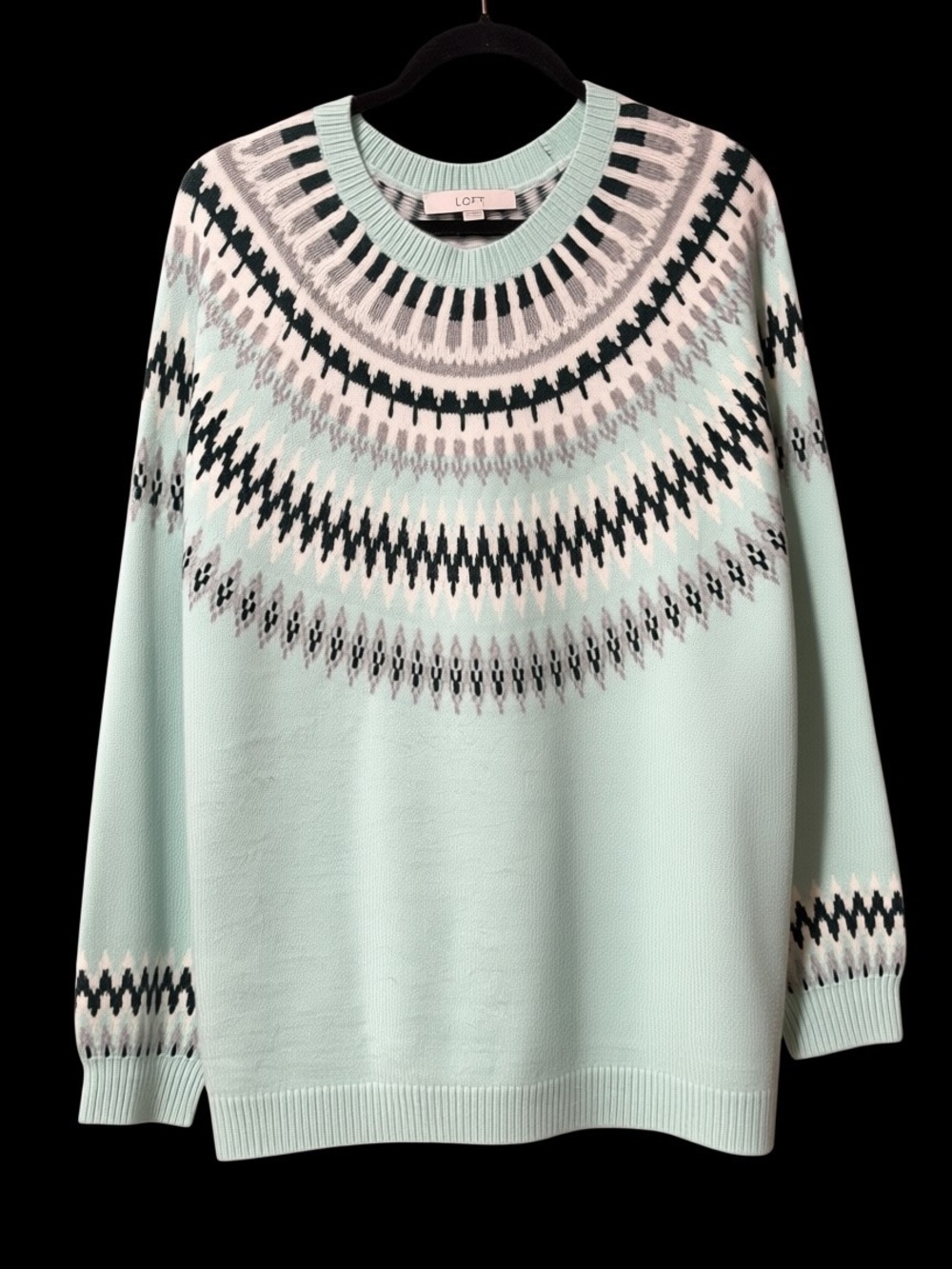 LOFT NORDIC, FAIR ISLE STYLE SHADES OF GREEN SWEATER SIZE XXL